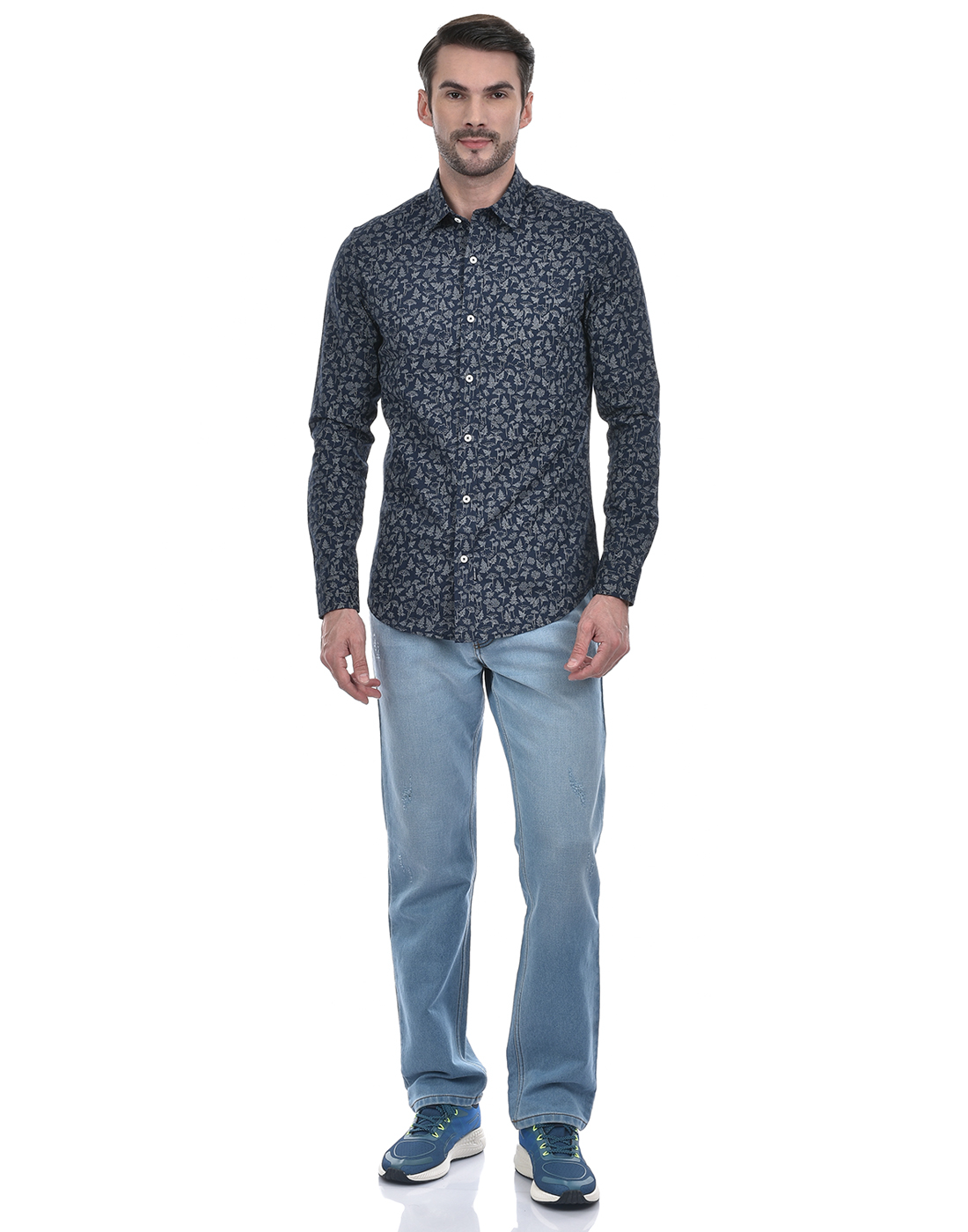 Numero Uno Men Abstract Navy Shirt